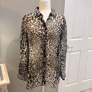 CHICO’S Long Sleeve Full Button Front Animal Print 🐆Blouse - 2